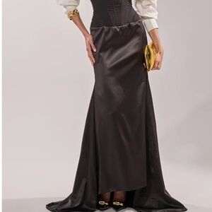 AKIRA Black Satin Maxi Skirt